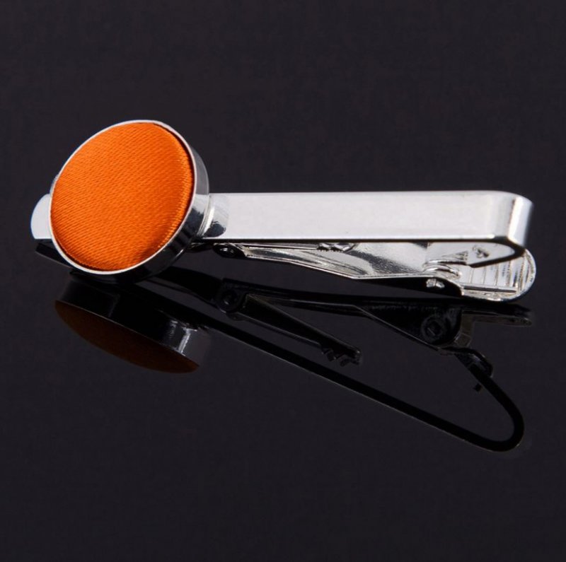 Image 1 of Burnt Orange Plain Satin Inlay Round Wedding Mens Tie Clip Set Of Two