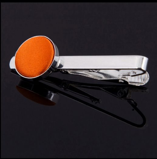 Image 0 of Burnt Orange Plain Satin Inlay Round Wedding Mens Tie Clip Set Of Two
