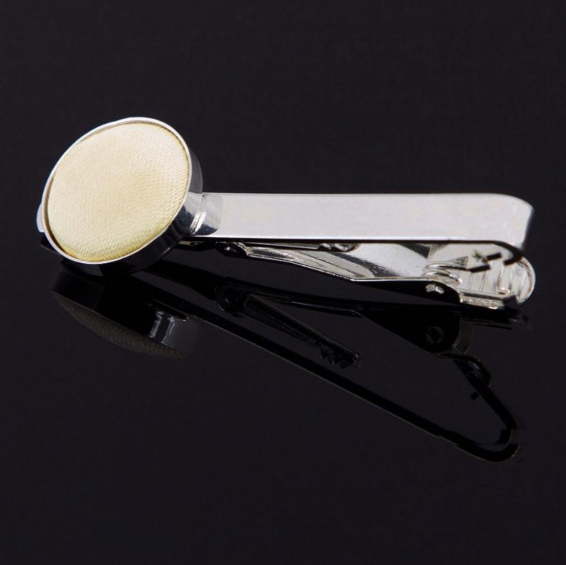 Image 1 of Champagne Plain Satin Inlay Round Wedding Mens Tie Clip Set Of Two