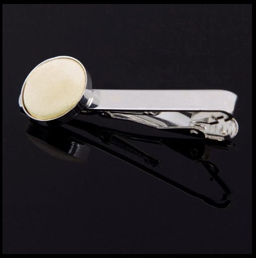 Image 0 of Champagne Plain Satin Inlay Round Wedding Mens Tie Clip Set Of Two