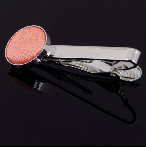 Image 0 of Coral Plain Satin Inlay Round Wedding Mens Tie Clip Set Of Two