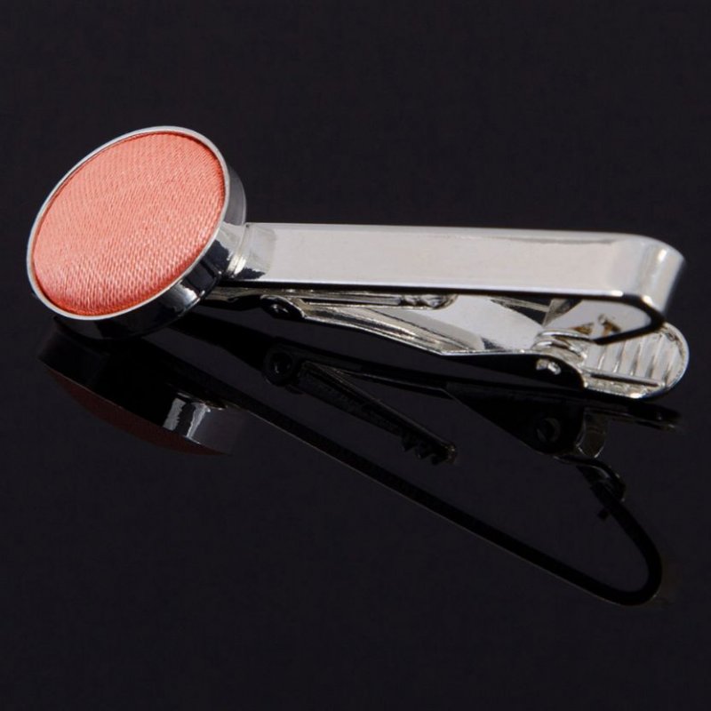 Image 1 of Coral Plain Satin Inlay Round Wedding Mens Tie Clip Set Of Two