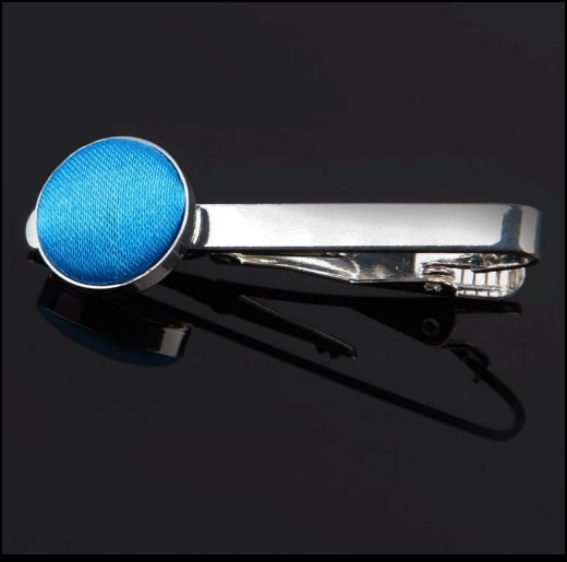 Image 0 of Electric Blue Plain Satin Inlay Round Wedding Mens Tie Clip Set Of Two