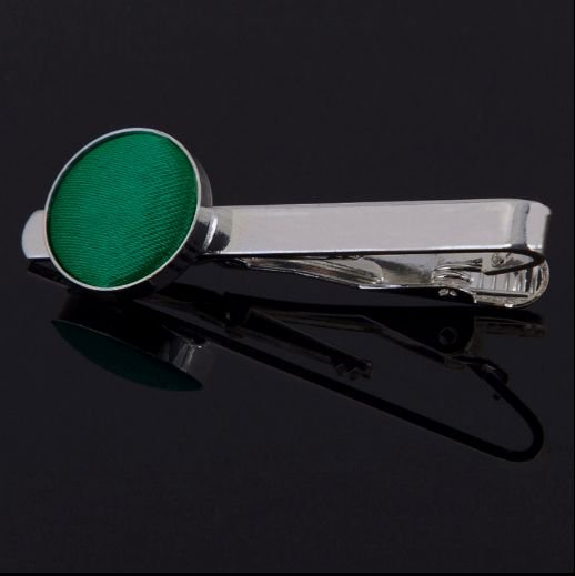 Image 0 of Emerald Green Plain Satin Inlay Round Wedding Mens Tie Clip Set Of Two