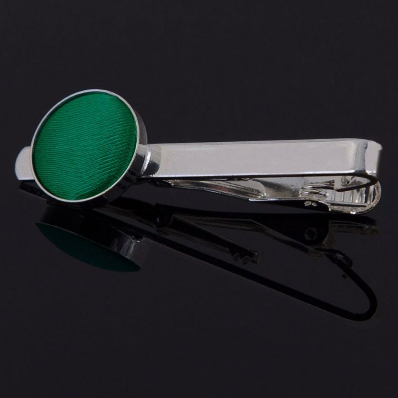 Image 1 of Emerald Green Plain Satin Inlay Round Wedding Mens Tie Clip Set Of Two