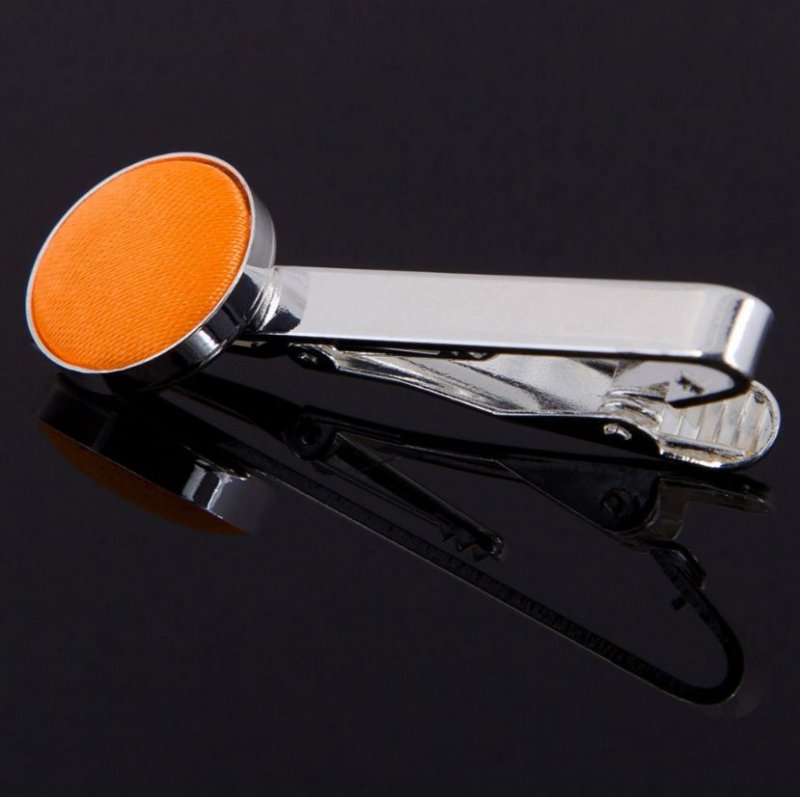 Image 1 of Fluorescent Orange Plain Satin Inlay Round Wedding Mens Tie Clip Set Of Two