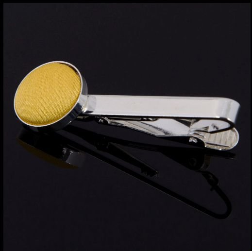 Image 0 of Gold Plain Satin Inlay Round Wedding Mens Tie Clip Set Of Two