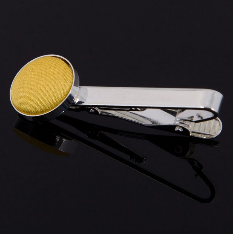 Image 1 of Gold Plain Satin Inlay Round Wedding Mens Tie Clip Set Of Two
