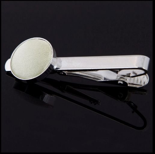 Image 0 of Ivory Plain Satin Inlay Round Wedding Mens Tie Clip Set Of Two