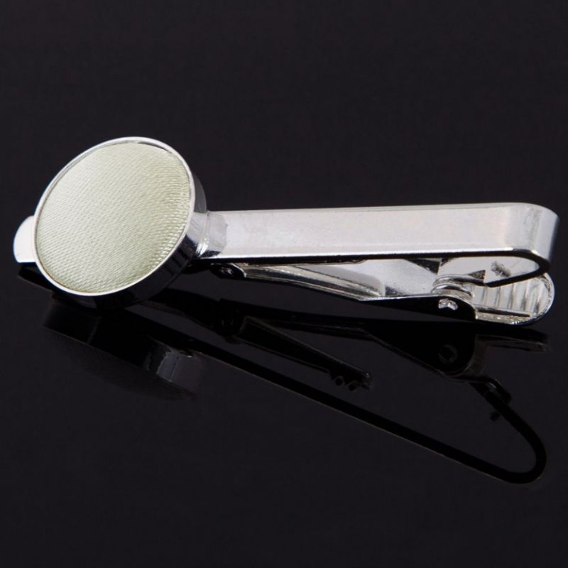 Image 1 of Ivory Plain Satin Inlay Round Wedding Mens Tie Clip Set Of Two