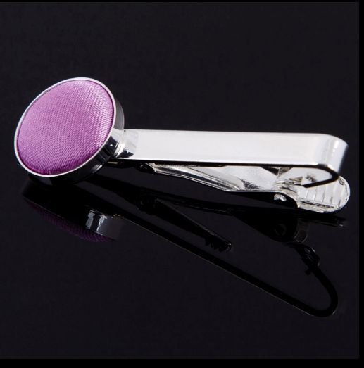Image 0 of Lilac Plain Satin Inlay Round Wedding Mens Tie Clip Set Of Two