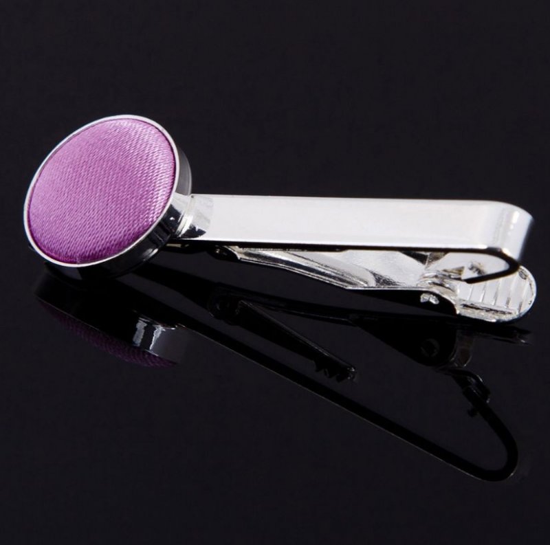 Image 1 of Lilac Plain Satin Inlay Round Wedding Mens Tie Clip Set Of Two