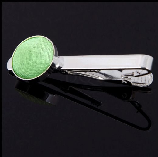 Image 0 of Lime Green Plain Satin Inlay Round Wedding Mens Tie Clip Set Of Two