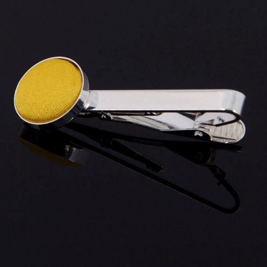 Image 0 of Marigold Yellow Plain Satin Inlay Round Wedding Mens Tie Clip Set Of Two