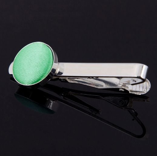 Image 0 of Mint Green Plain Satin Inlay Round Wedding Mens Tie Clip Set Of Two