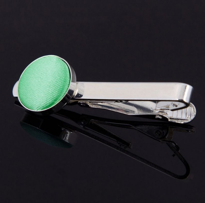 Image 1 of Mint Green Plain Satin Inlay Round Wedding Mens Tie Clip Set Of Two