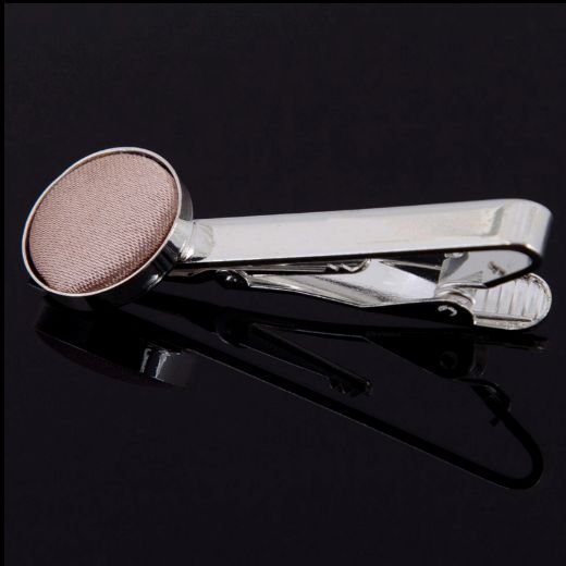 Image 0 of Mocha Brown Plain Satin Inlay Round Wedding Mens Tie Clip Set Of Two