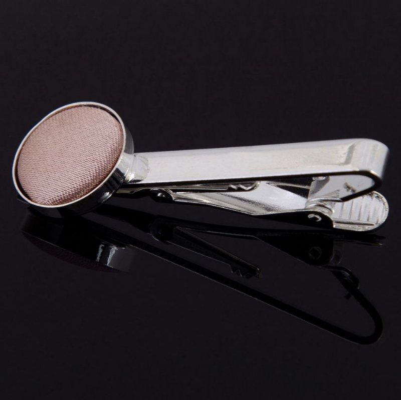 Image 1 of Mocha Brown Plain Satin Inlay Round Wedding Mens Tie Clip Set Of Two