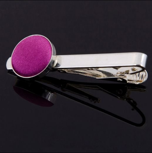 Image 0 of Mulberry Plain Satin Inlay Round Wedding Mens Tie Clip Set Of Two