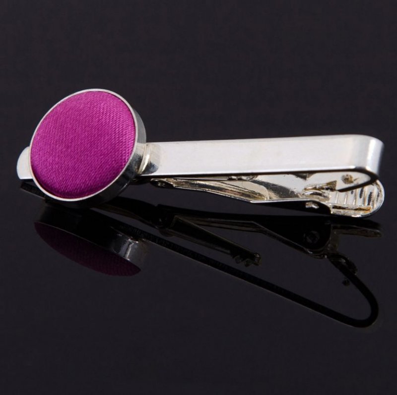 Image 1 of Mulberry Plain Satin Inlay Round Wedding Mens Tie Clip Set Of Two