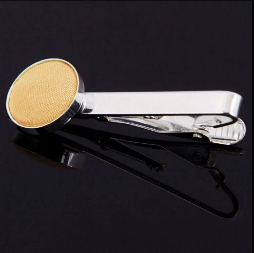 Image 0 of Pale Yellow Plain Satin Inlay Round Wedding Mens Tie Clip Set Of Two