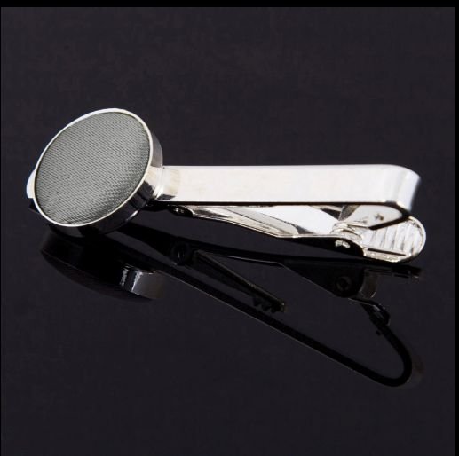 Image 0 of Platinum Grey Plain Satin Inlay Round Wedding Mens Tie Clip Set Of Two