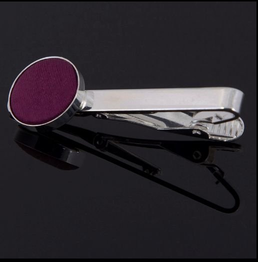 Image 0 of Plum Plain Satin Inlay Round Wedding Mens Tie Clip Set Of Two