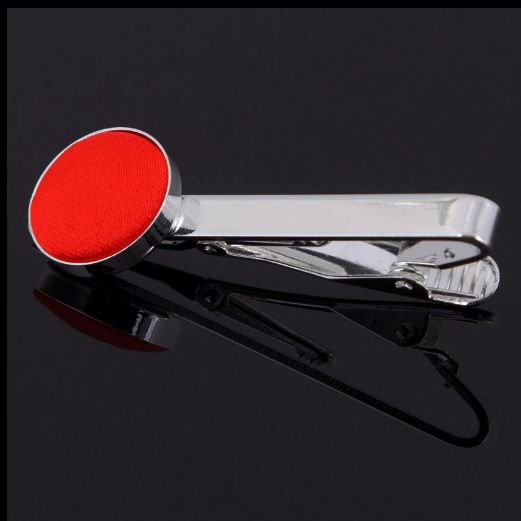 Image 0 of Scarlet Red Plain Satin Inlay Round Wedding Mens Tie Clip Set Of Two