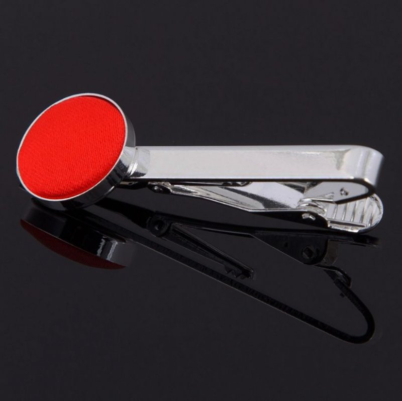 Image 1 of Scarlet Red Plain Satin Inlay Round Wedding Mens Tie Clip Set Of Two