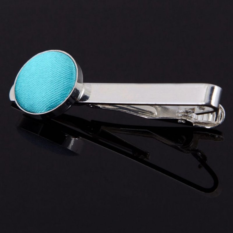 Image 1 of Robins Egg Blue Plain Satin Inlay Round Wedding Mens Tie Clip Set Of Two
