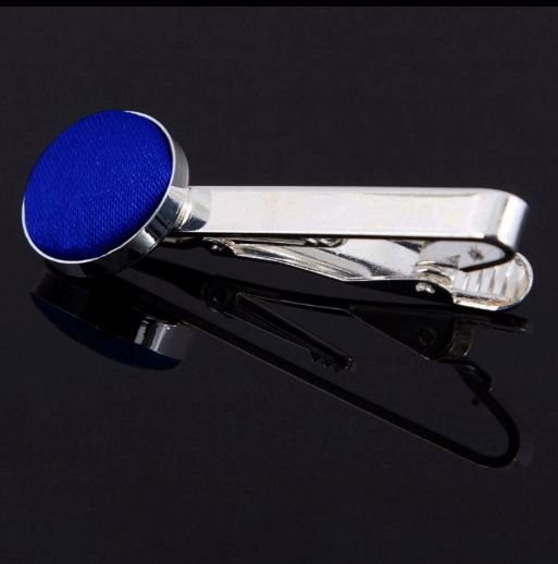 Image 0 of Royal Blue Plain Satin Inlay Round Wedding Mens Tie Clip Set Of Two
