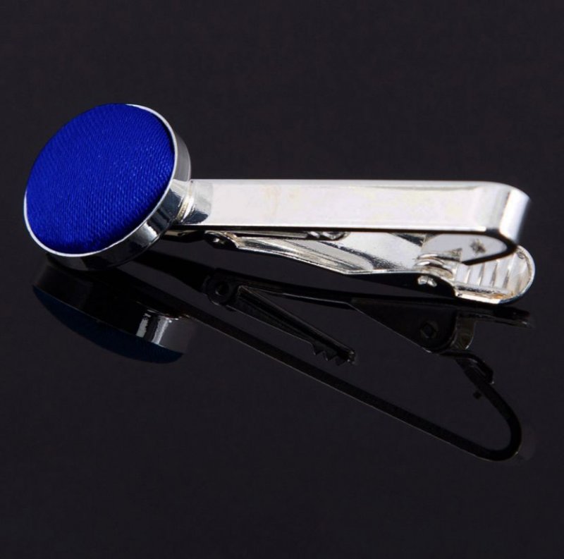 Image 1 of Royal Blue Plain Satin Inlay Round Wedding Mens Tie Clip Set Of Two