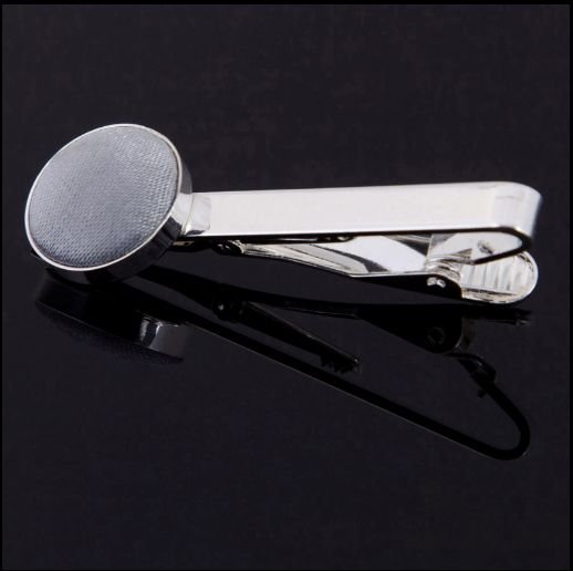 Image 0 of Silver Grey Plain Satin Inlay Round Wedding Mens Tie Clip Set Of Two