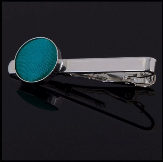 Image 0 of Teal Green Plain Satin Inlay Round Wedding Mens Tie Clip Set Of Two