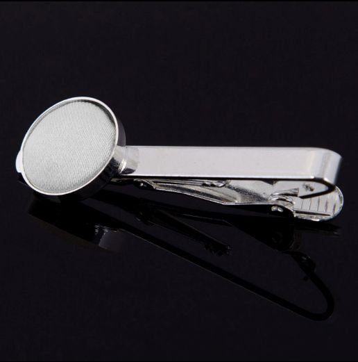 Image 0 of White Plain Satin Inlay Round Wedding Mens Tie Clip Set Of Two