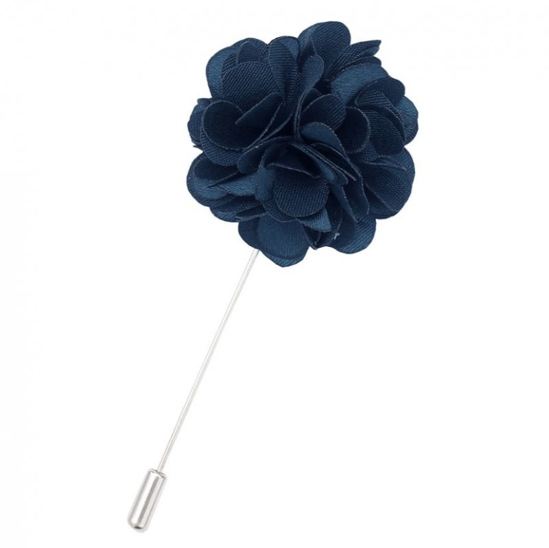 Image 1 of Navy Blue Plain Satin Tie Pin Wedding Mens Lapel Pin Set Of Two