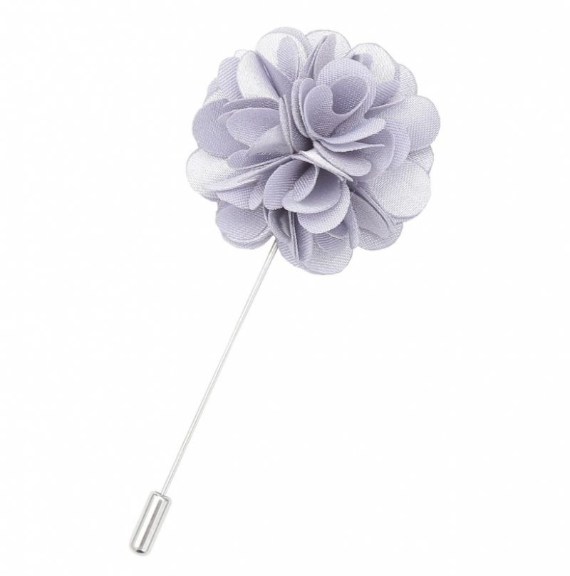 Image 1 of Silver Grey Plain Satin Tie Pin Wedding Mens Lapel Pin Set Of Two