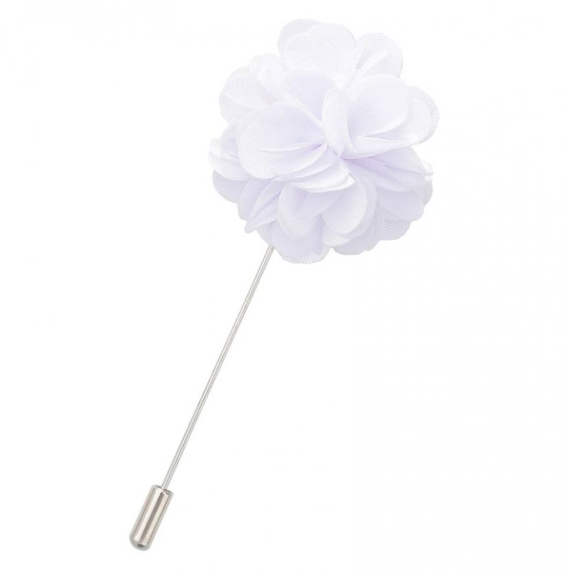 Image 1 of White Plain Satin Tie Pin Wedding Mens Lapel Pin Set Of Two