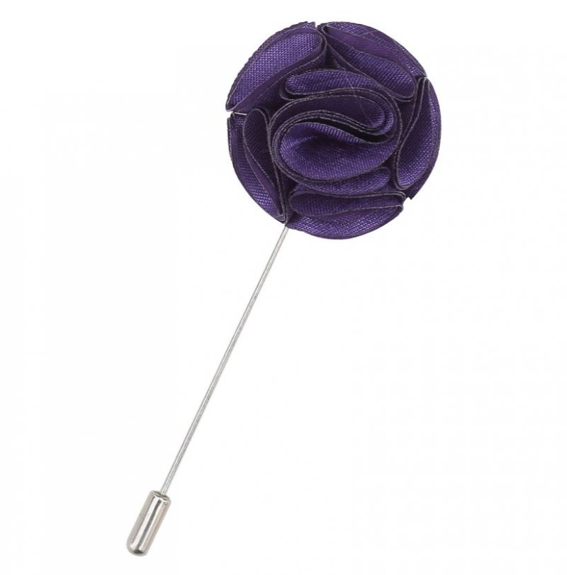 Image 1 of Cadbury Purple Plain Shantung Tie Pin Wedding Mens Lapel Pin Set Of Two