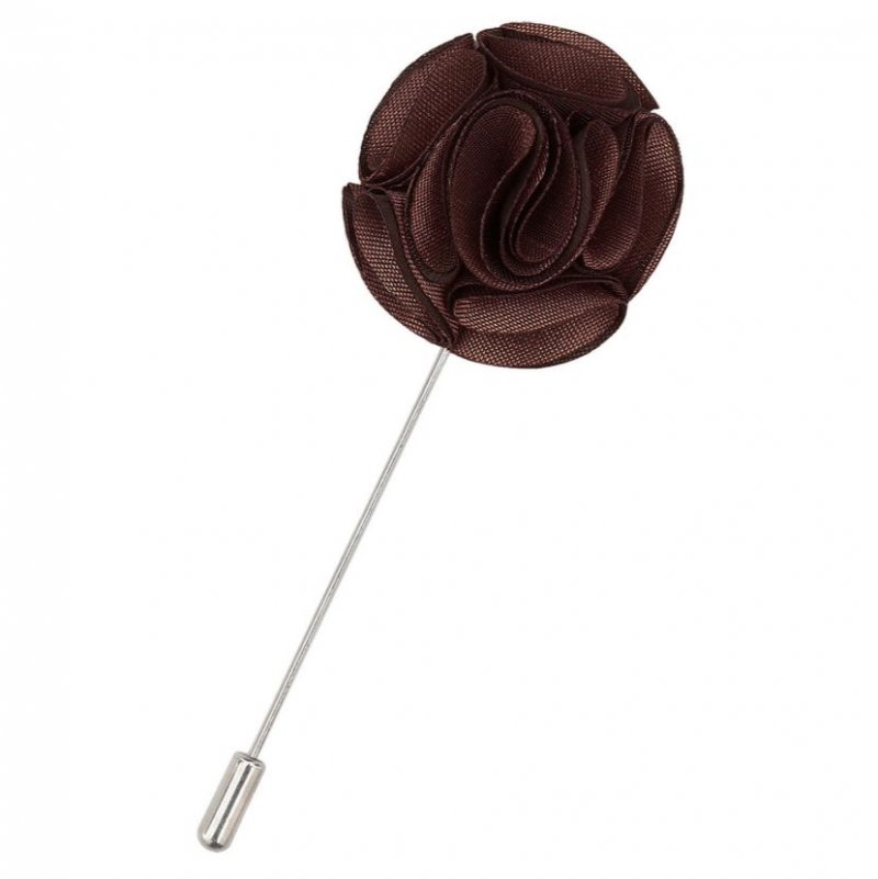 Image 1 of Chocolate Brown Plain Shantung Tie Pin Wedding Mens Lapel Pin Set Of Two