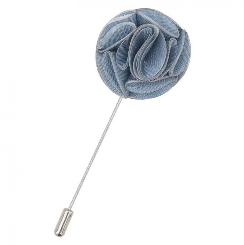 Image 1 of Dusty Blue Plain Shantung Tie Pin Wedding Mens Lapel Pin Set Of Two