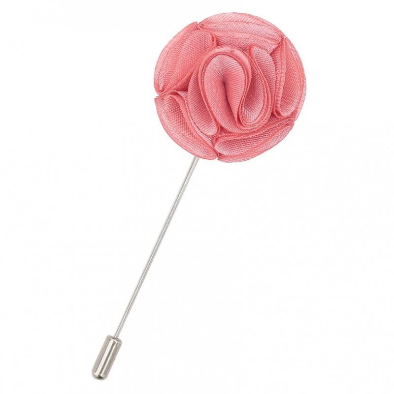 Image 1 of Salmon Pink Plain Shantung Tie Pin Wedding Mens Lapel Pin Set Of Two