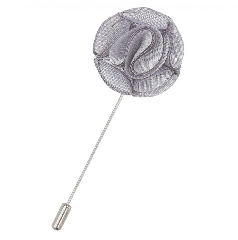 Image 1 of Silver Grey Plain Shantung Tie Pin Wedding Mens Lapel Pin Set Of Two