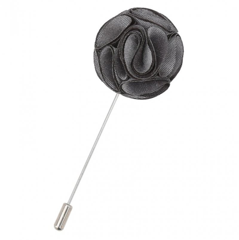Image 1 of Steel Grey Plain Shantung Tie Pin Wedding Mens Lapel Pin Set Of Two