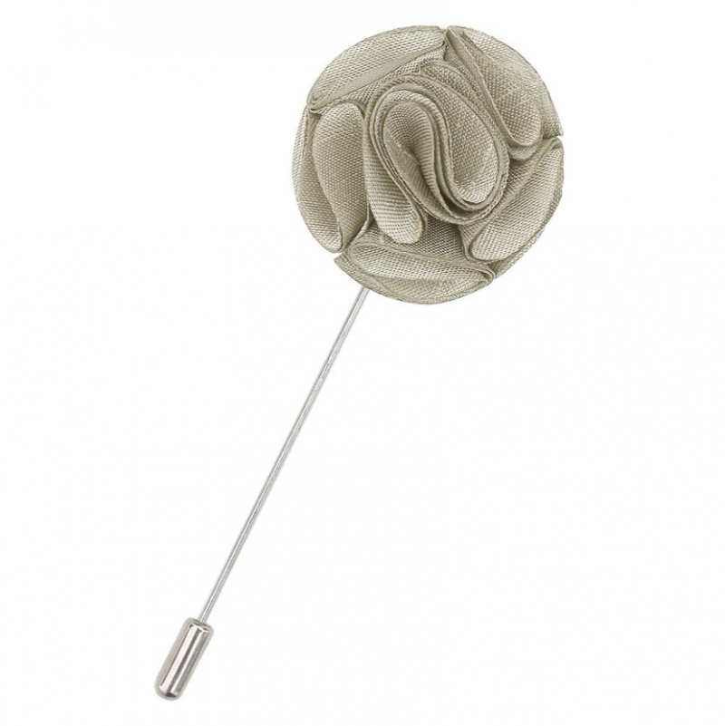 Image 1 of Taupe Plain Shantung Tie Pin Wedding Mens Lapel Pin Set Of Two