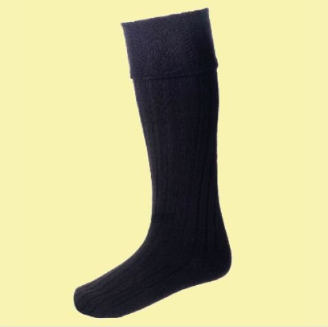 Image 0 of Black Wool Blend Glenmore Full Length Mens Kilt Hose Highland Socks
