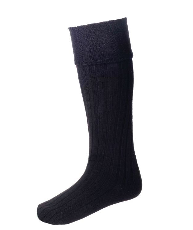 Image 1 of Black Wool Blend Glenmore Full Length Mens Kilt Hose Highland Socks