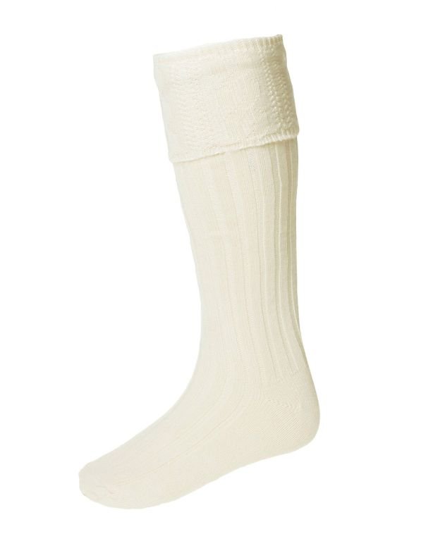 Image 1 of Ecru Wool Blend Glenmore Full Length Mens Kilt Hose Highland Socks