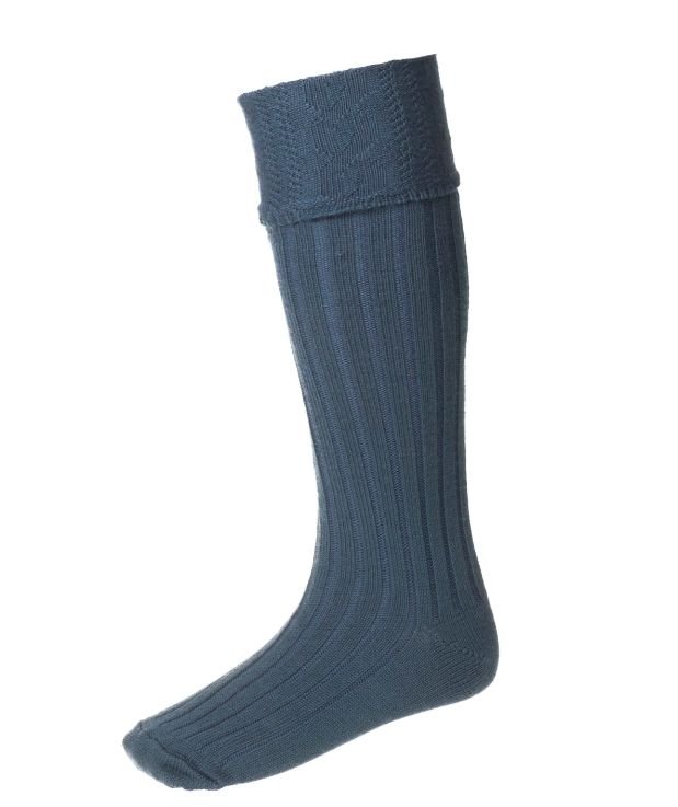 Image 1 of Ancient Blue Wool Blend Glenmore Full Length Mens Kilt Hose Highland Socks