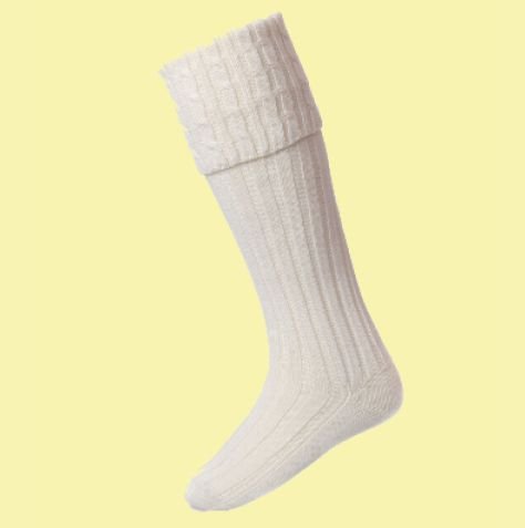 Image 0 of Ecru Wool Blend Harris Full Length Mens Kilt Hose Highland Socks